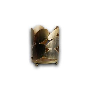 Portacandele  madelaine cilindro color oro graffiato piccolo