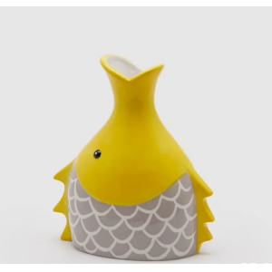 Vaso  testa di pesce in ceramica giallo/grigio h. 24cm