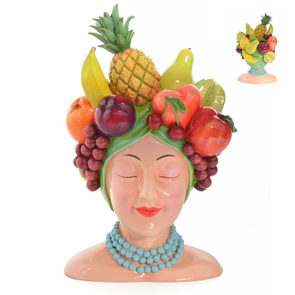 Vaso Arpimex testa di donna con frutta 23cm x 21cm h.36cm