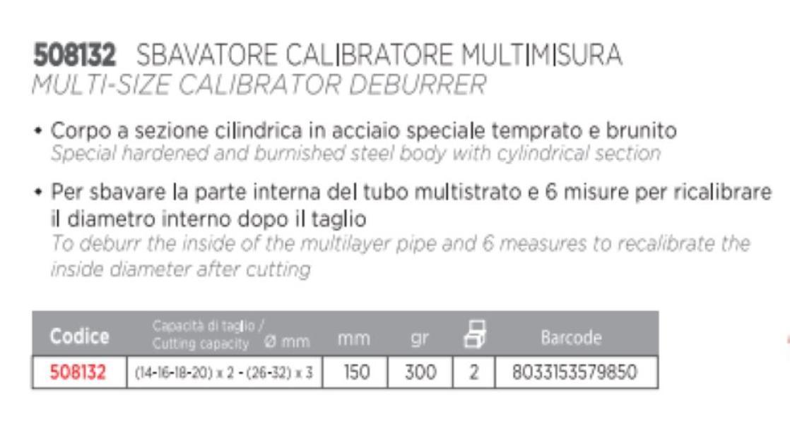 Calibratore Fumasi svasatore cilindrico in acciaio per multistrato u00d814 16 18 20 26 32