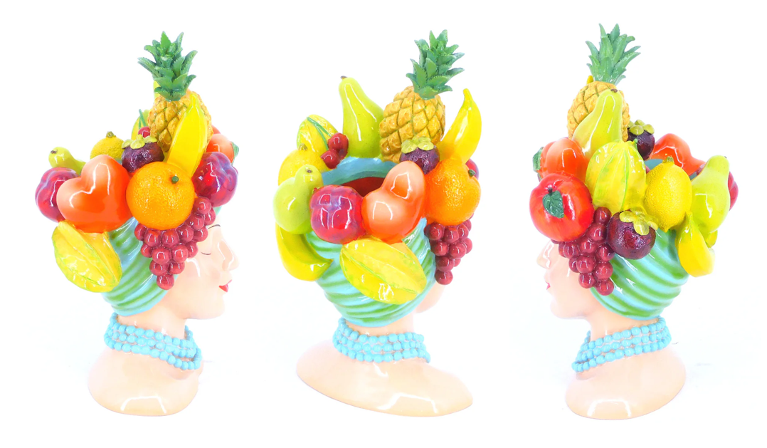 Vaso Arpimex testa di donna con frutta 23cm x 21cm h.36cm